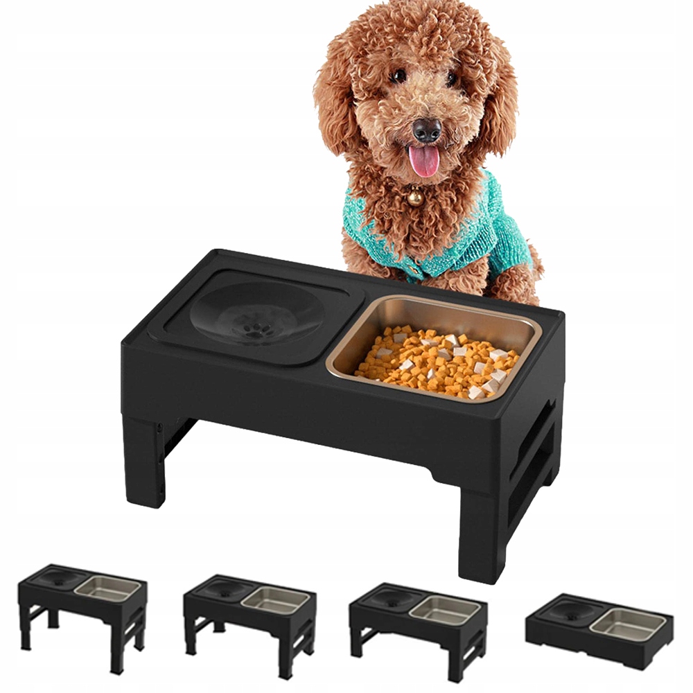 Levně Miska Pro Psa 2V1 Nastavitelná Výška Proti Rozlévání Kovová Na Stojanu