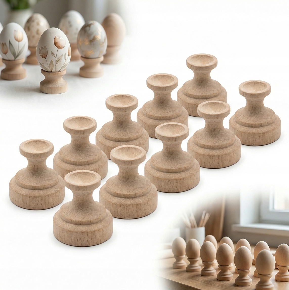 Sada 50 ks Dřevěných Podstavců pod vejce 3,5 cm základna pro Decoupage Buk