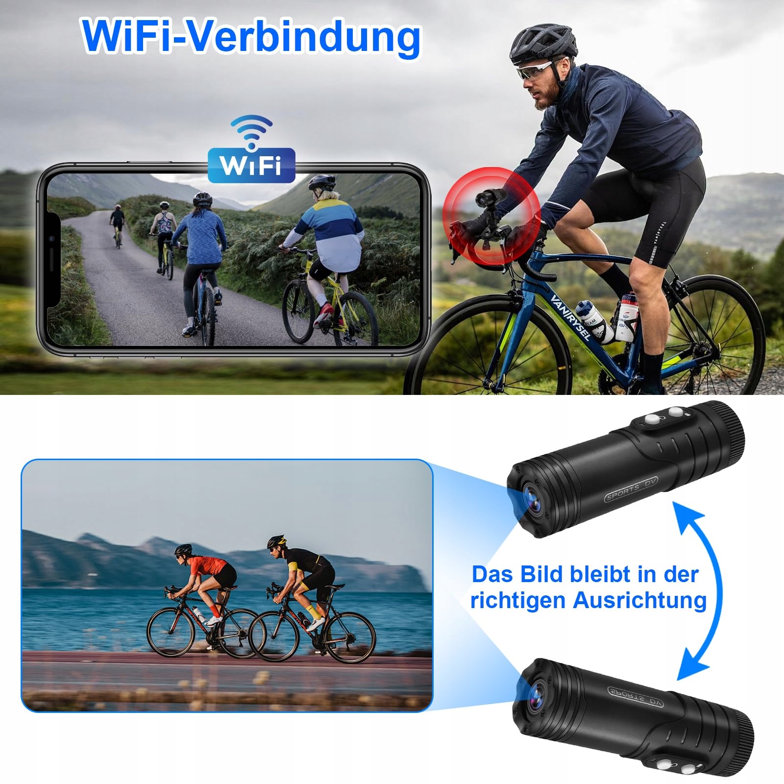 TANGMI Kamera Sportowa WiFi 1080P HD 120° Kąt Szeroki 7h Bateria — miniatura 4