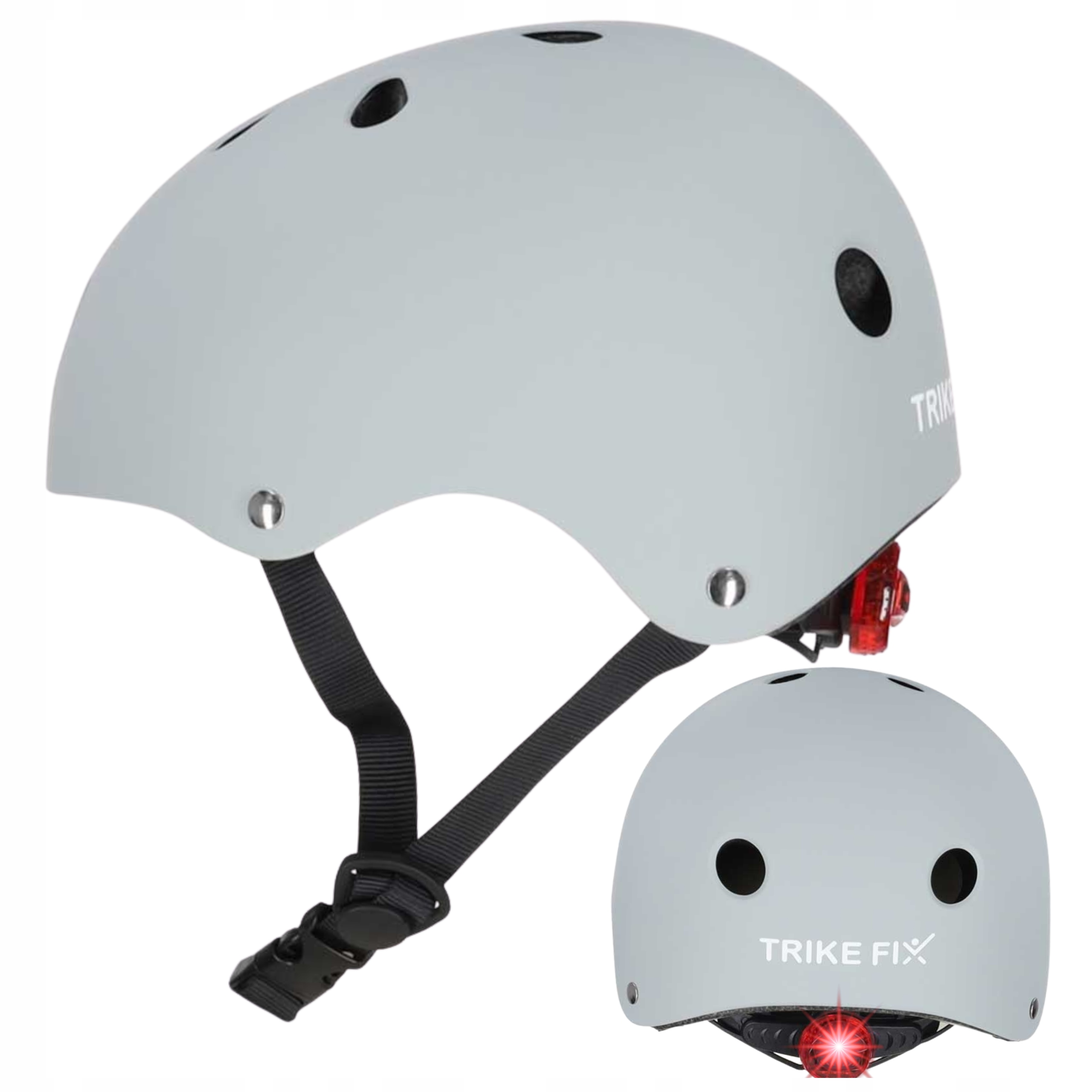 KASK ROWEROWY DLA DZIECKA TRIKE FIX DZIECIĘCY LED 55-58CM SZARY REGULACJ