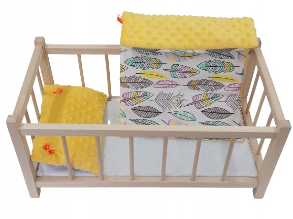 DREWNIANE ŁÓŻECZKO DLA LALEK + POŚCIEL MINKY