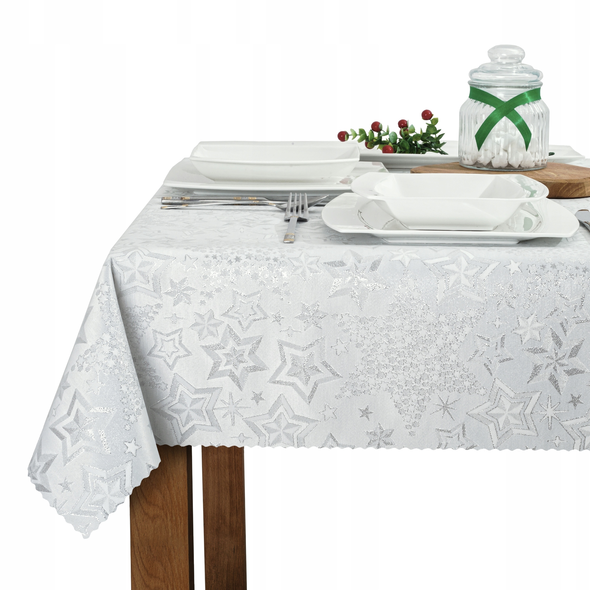 Bílo-stříbrný vánoční ubrus s motivem hvězd – U3 Lesk Vánoc 140 x 310 cm
