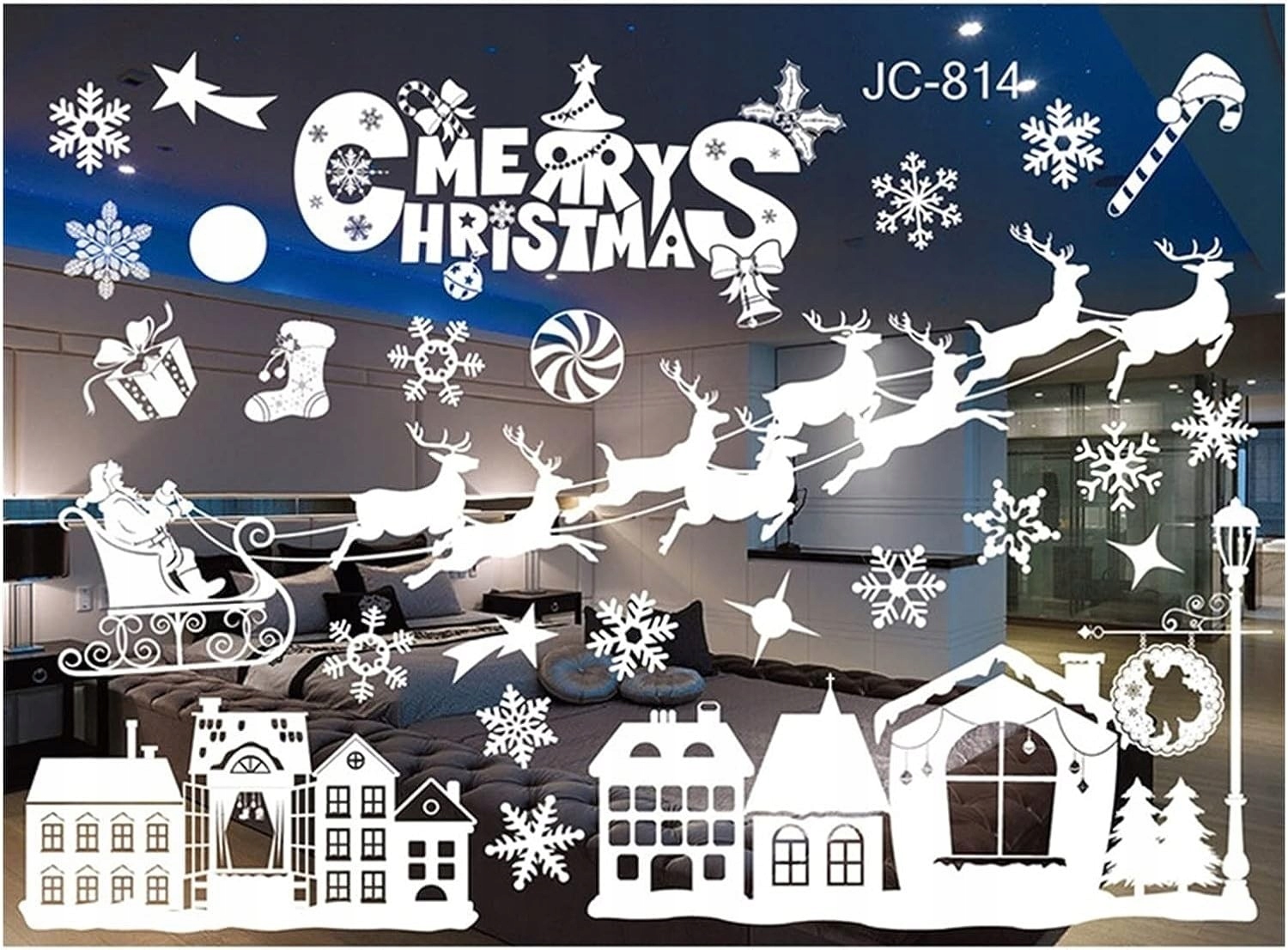 OZDOBY ŚWIATECZNE NA OKNO NAKLEJKI NA SZYBĘ BOŻE NARODZENIE MIKOŁAJ RENIFER