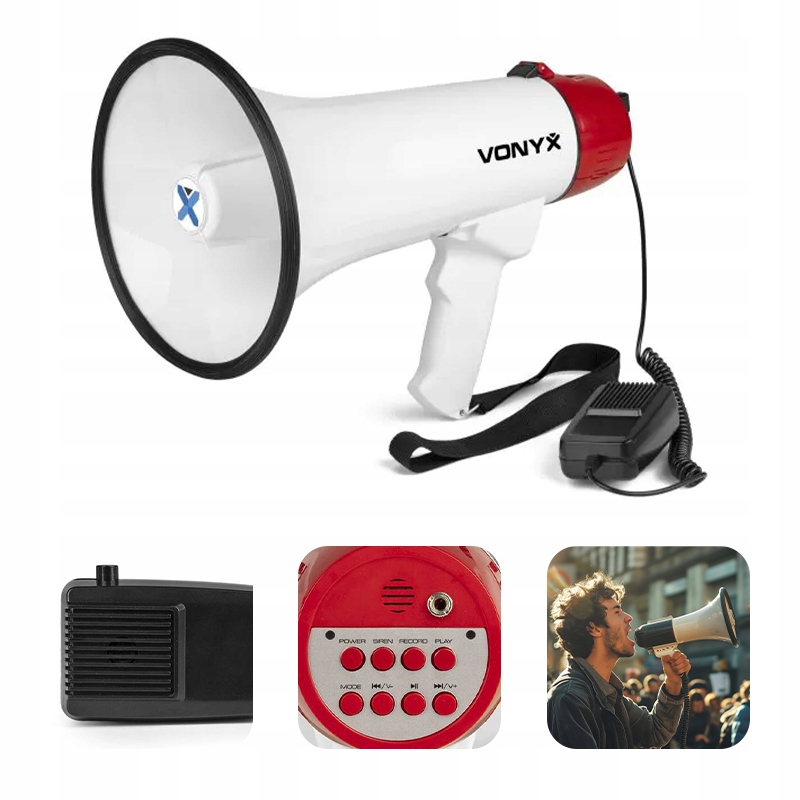 Megafon 45W Vonyx z akumulatorem bluetooth Rec syreną Usb na demonstracje