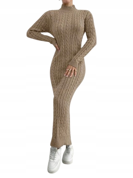 Shein Dlouhá Šaty Hnědá S Vrkočovým Vzorem one-size 2DC