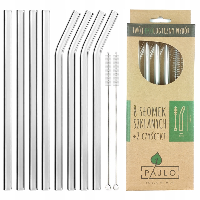 

Słomki szklane rurki do picia wielorazowe 8szt Eko
