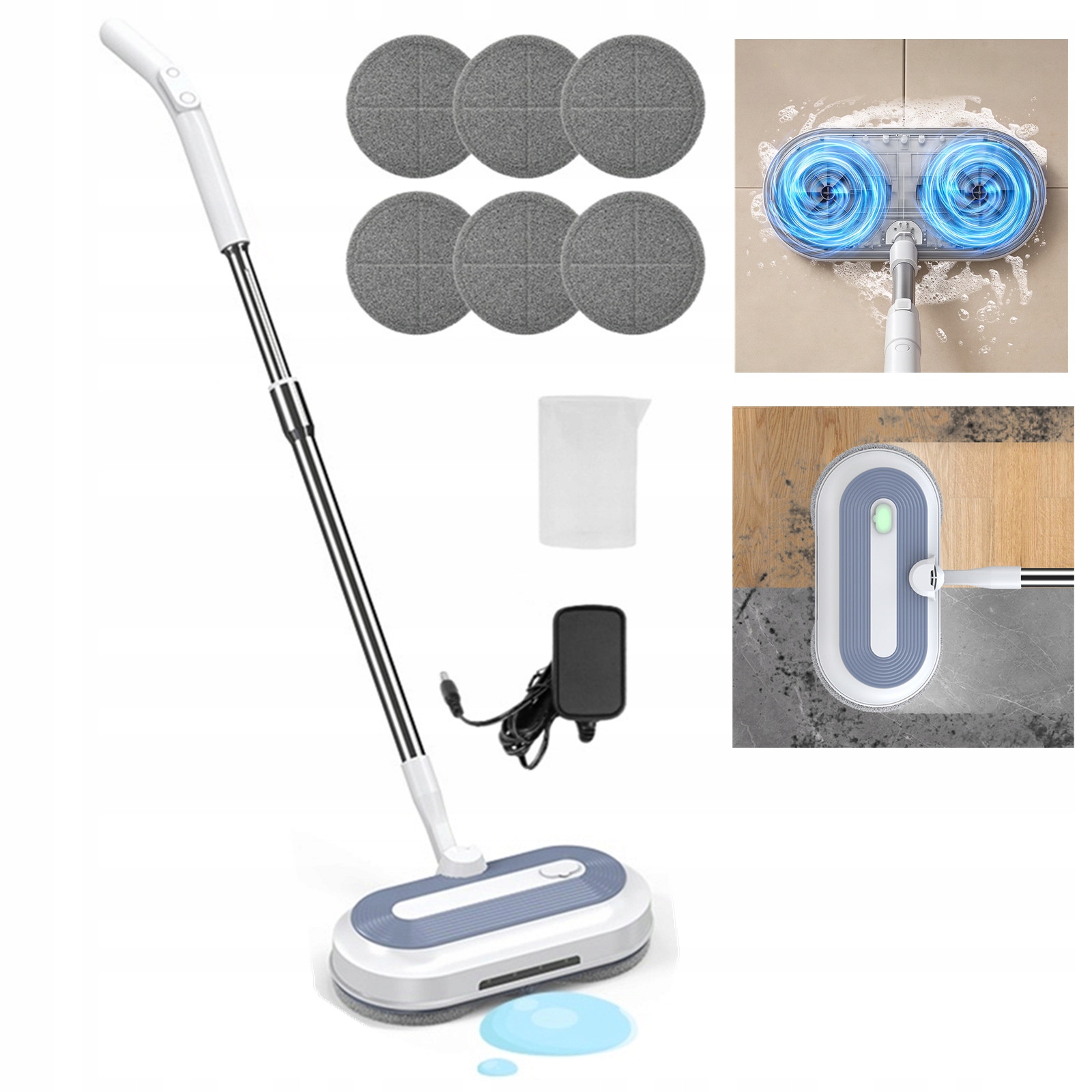 Mop Elektryczny Bezprzewodowy Akumulatorowy Zbiornik Led 6 zmywalnych