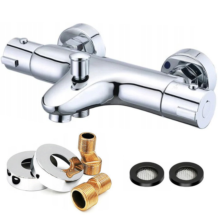 Vaňová sprchová batéria s termostatom, strieborná, chróm