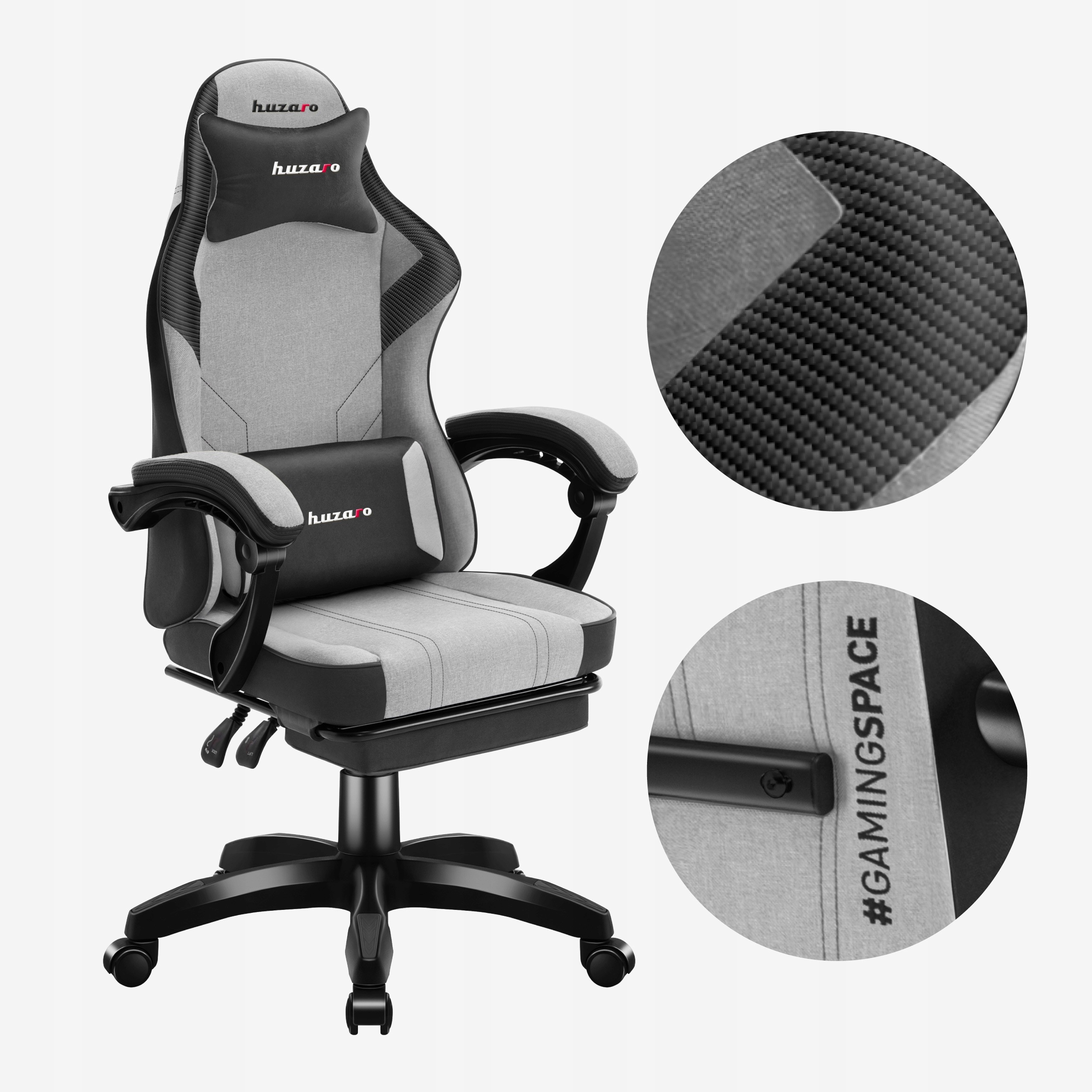 ІГРОВЕ КРІСЛО ПОВОРОТНЕ Huzaro Force 3.7 Grey З ПІДНІЖКОЮ Висота меблів 116,5 см