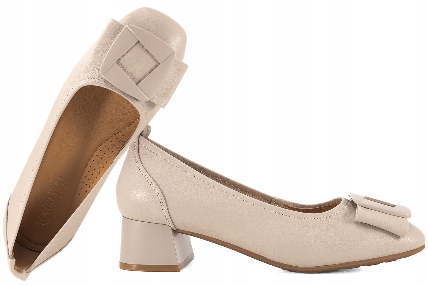 Loretta Vitale W5348 Dámské Kožené Polobotky Na Podpatku, béžové, velikost 39
