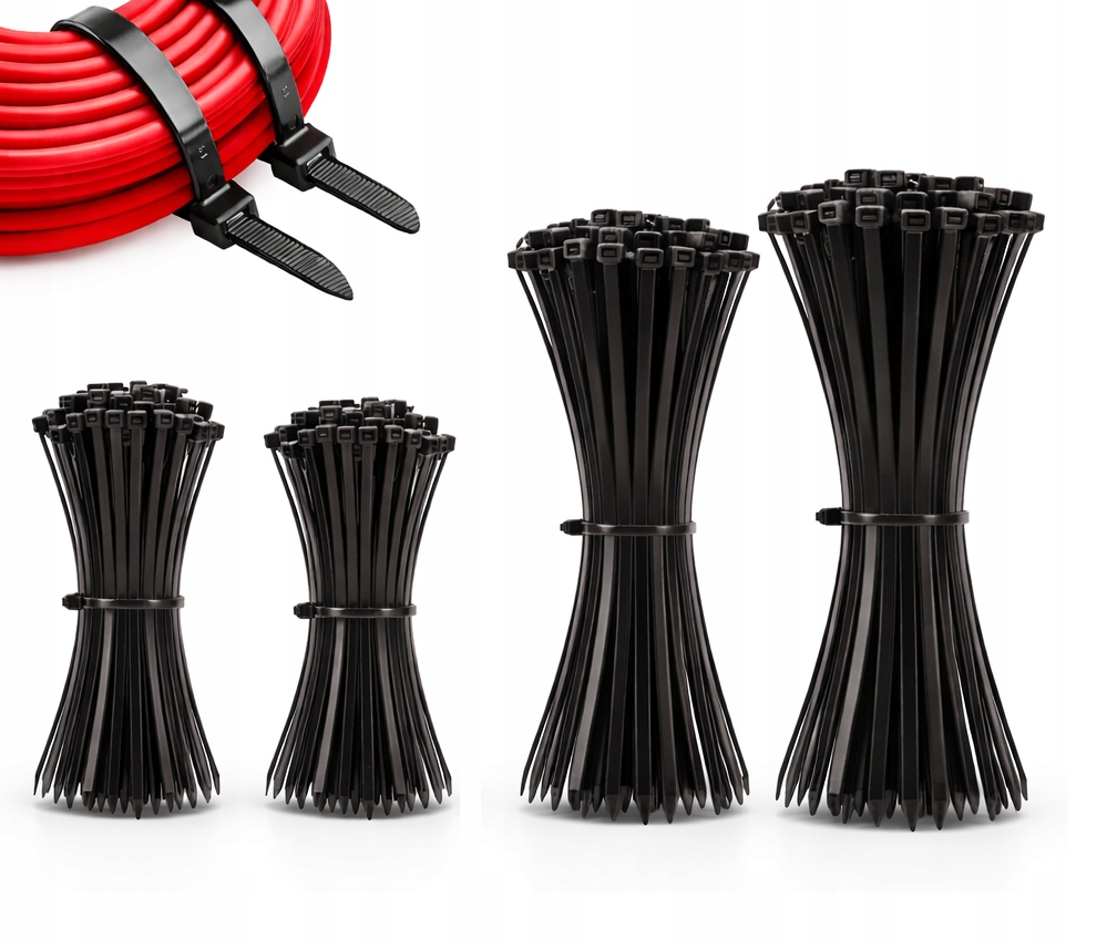 Zestaw 400 Szt Opaski Zaciskowe Kablowe Trytytki Trytki 2,5 3,6 Czarne