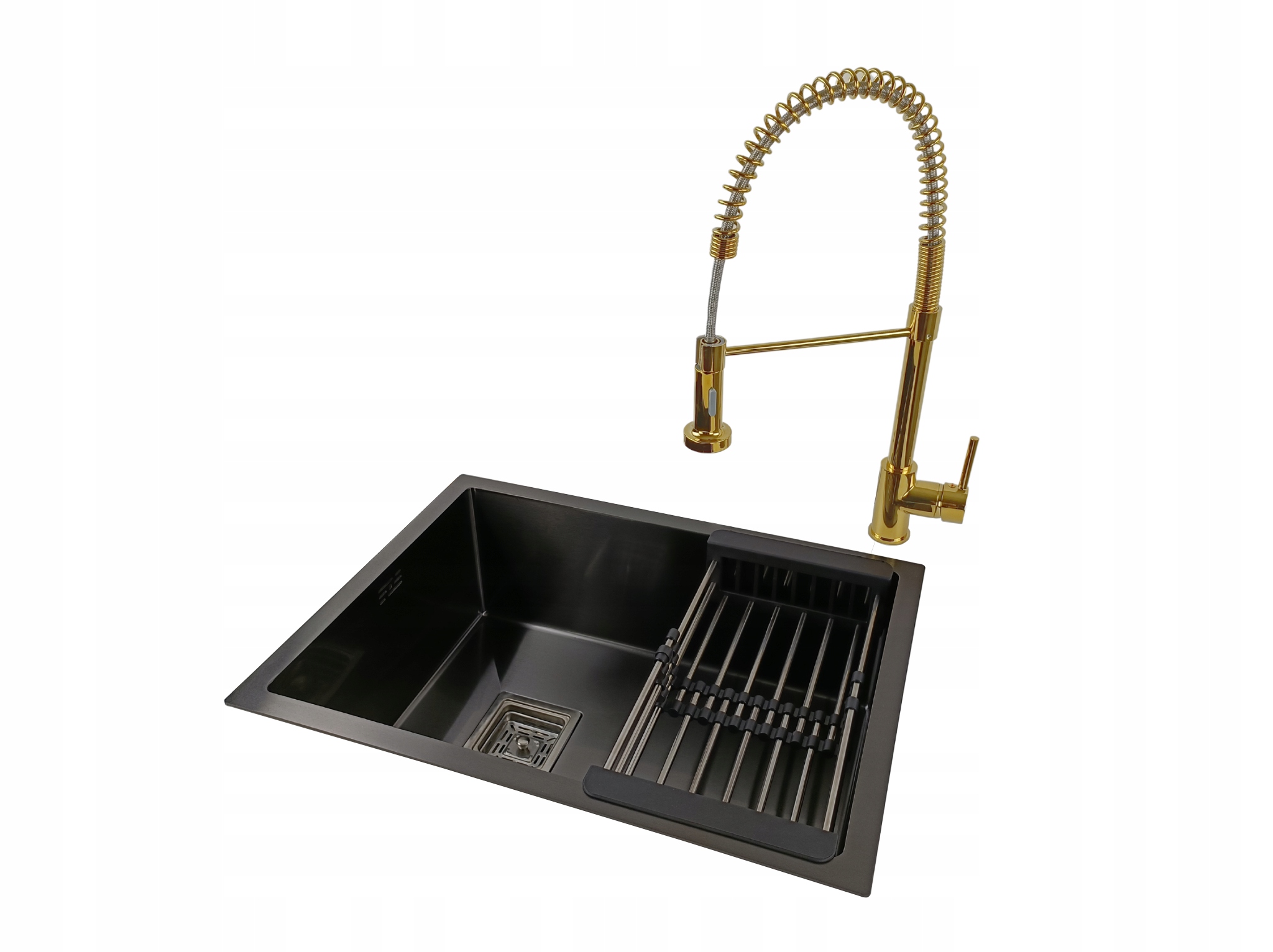 Ocelový jednokomorový dřez černý Antracit baterie sifonová