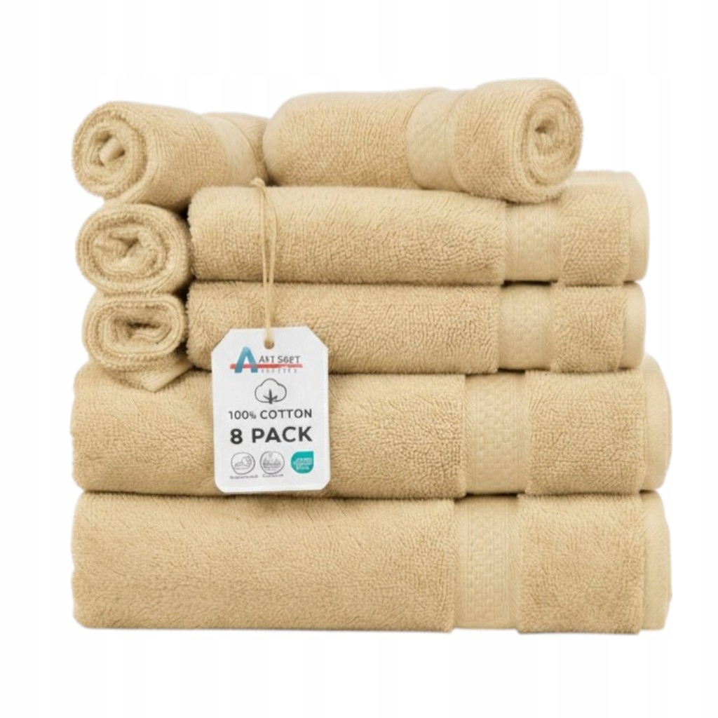 Sada 8 ručníků 100% bavlna – 2 osušky, 2 ručníky na ruce, 4 utěrky