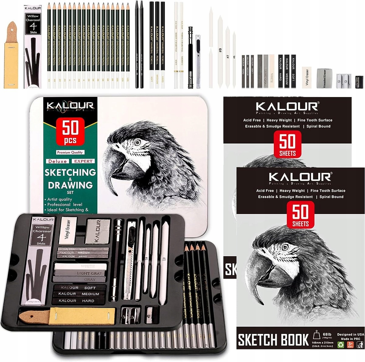 sada na skicování a kreslení Kalour Professional Sketchbook, 52 Tužky