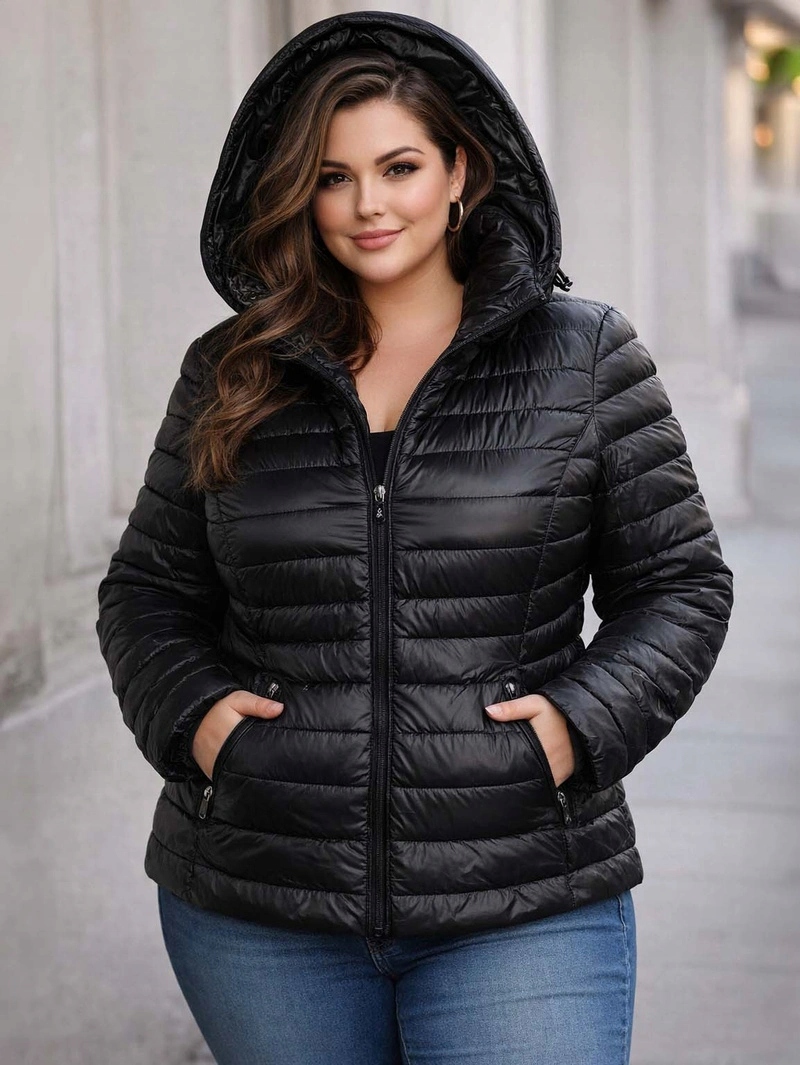 Dámská Odnímatelná Bunda Kapuce B8220 Černá 48