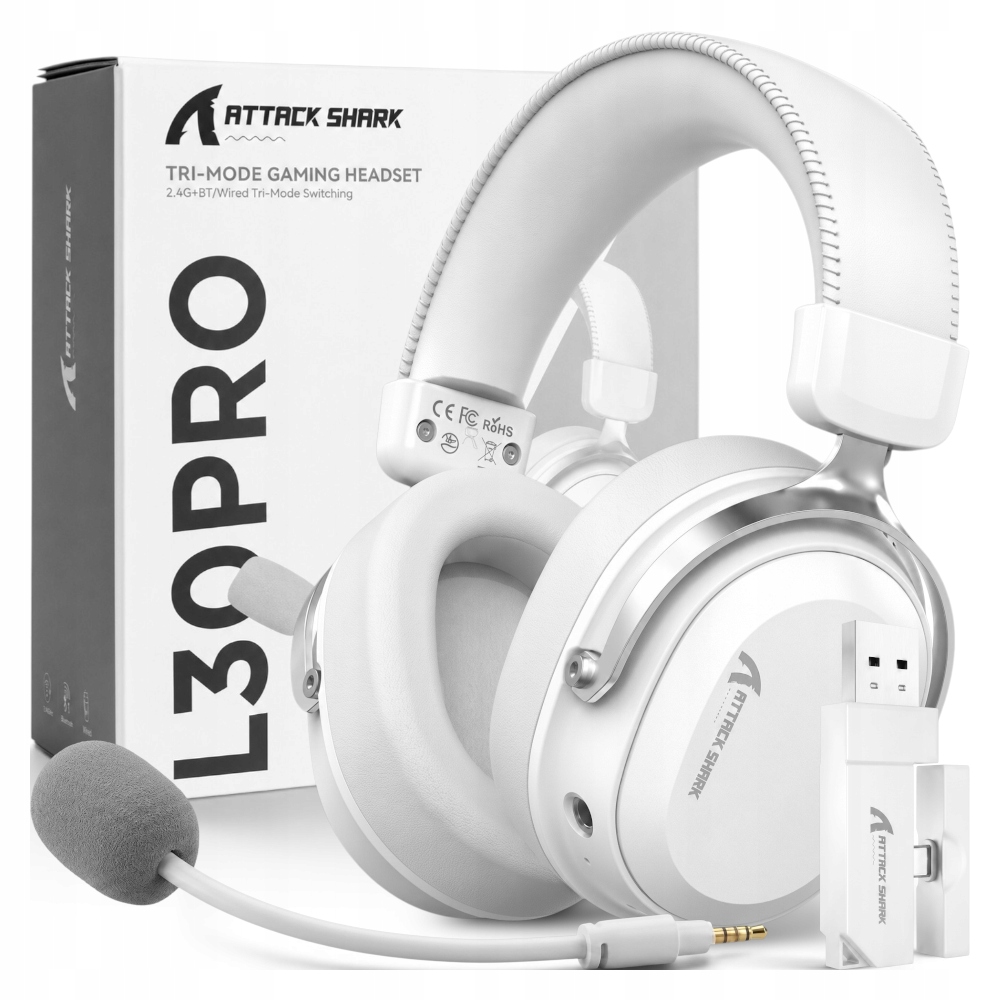 Słuchawki bezprzewodowe Attack Shark L30 Pro 7.1 Surround Białe