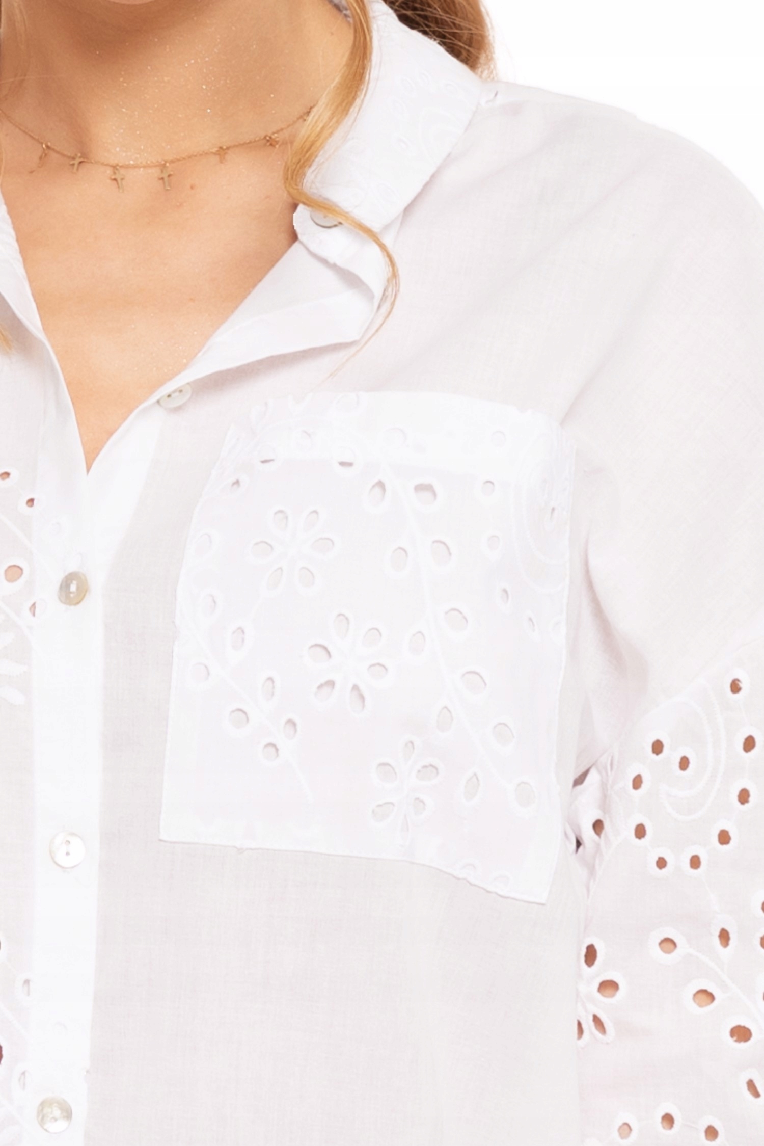 ELEGANCKA BIAŁA KOSZULA DAMSKA BAWEŁNIANA AŻUROWA LUŹNA BOHO MORAJ R.XXL Kolor biały