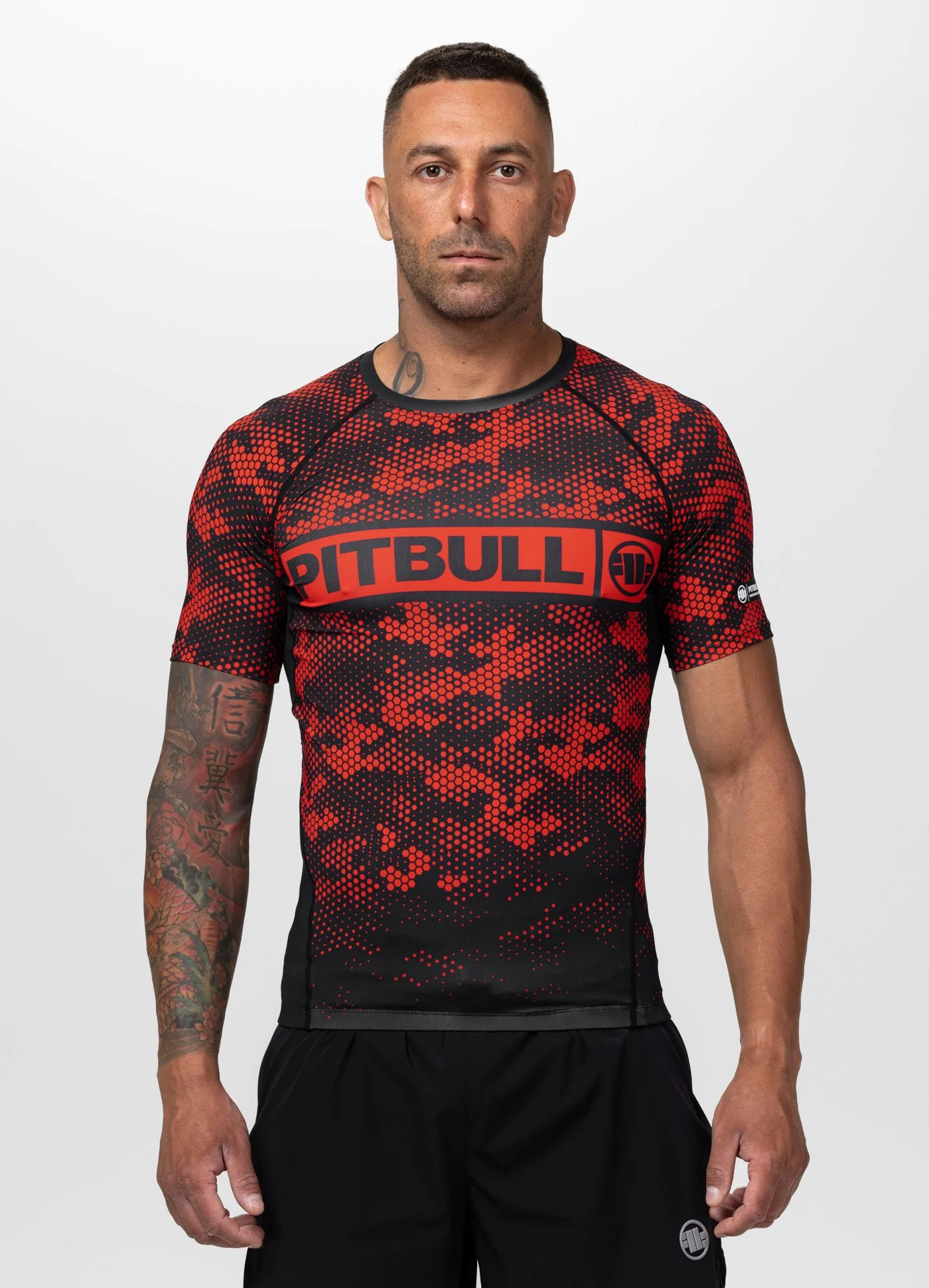 Pánský rashguard s krátkým rukávem Hex Camo Hilltop Red Pitbull M