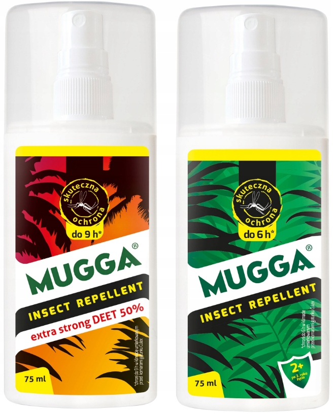 2x Środek komary kleszcze owady Mugga spray 75ml Deet 50% 9,5% Extra Strong