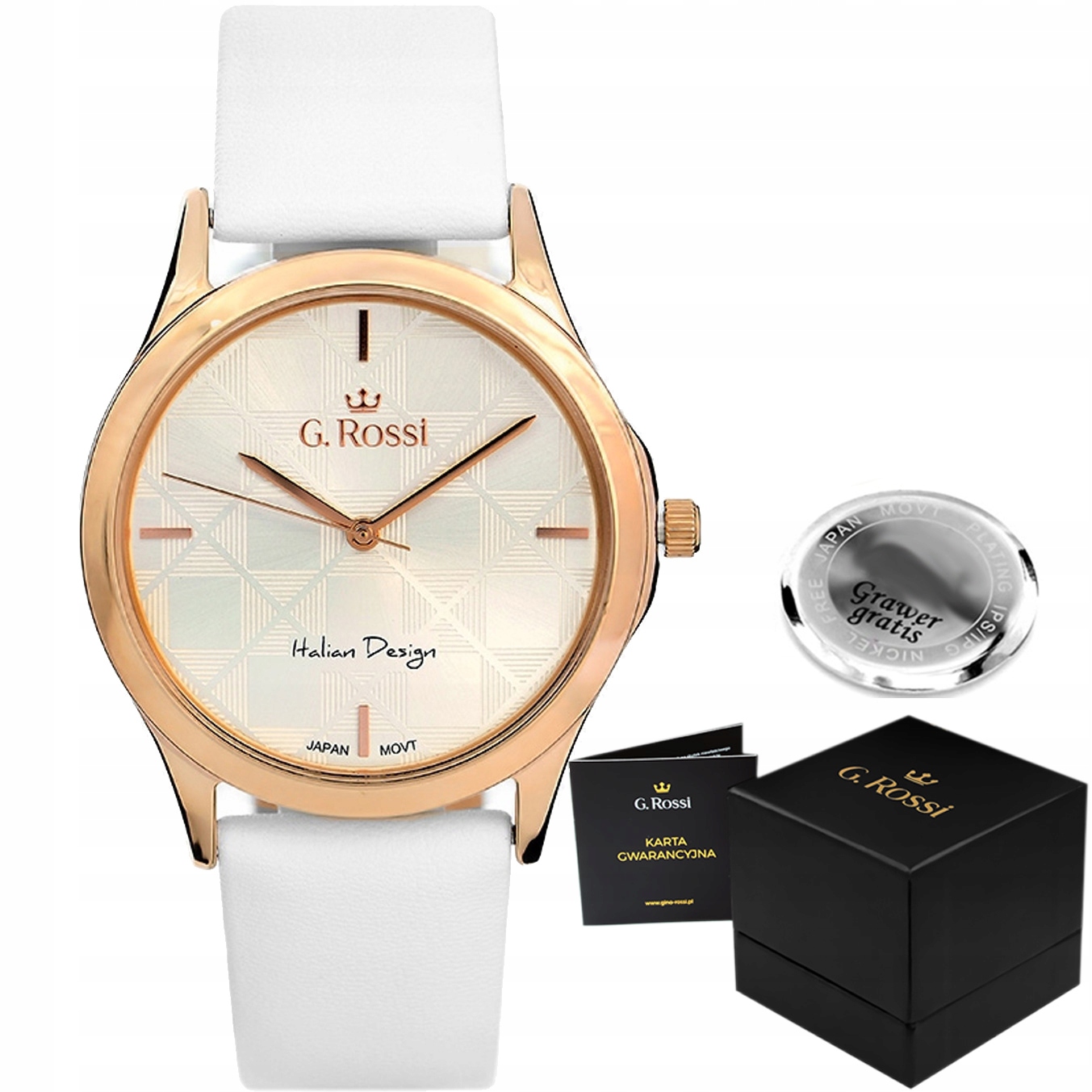 Dámské hodinky G. Rossi Miroe – elegantní ciferník – kožený řemínek Gravírování