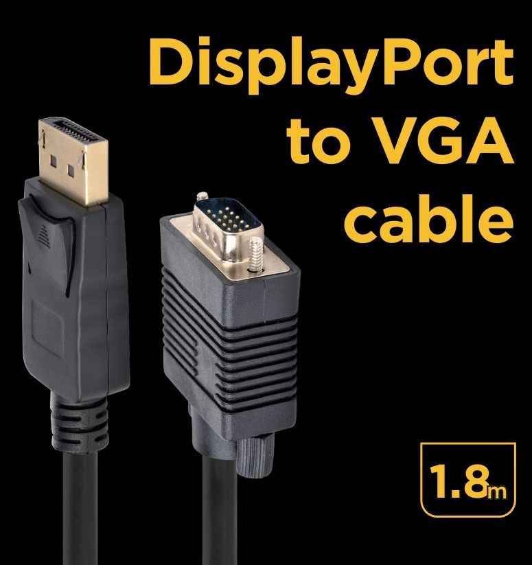 KABEL DISPLAYPORT VGA PRZEJŚCIÓWKA ADAPTER KONWERTER 1,8M Długość kabla 1.8 m