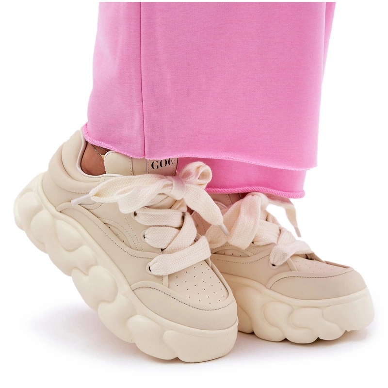 Dámské Tenisky Na Masivní Kožené Platformě Goe RR2N4043 Béžové 37