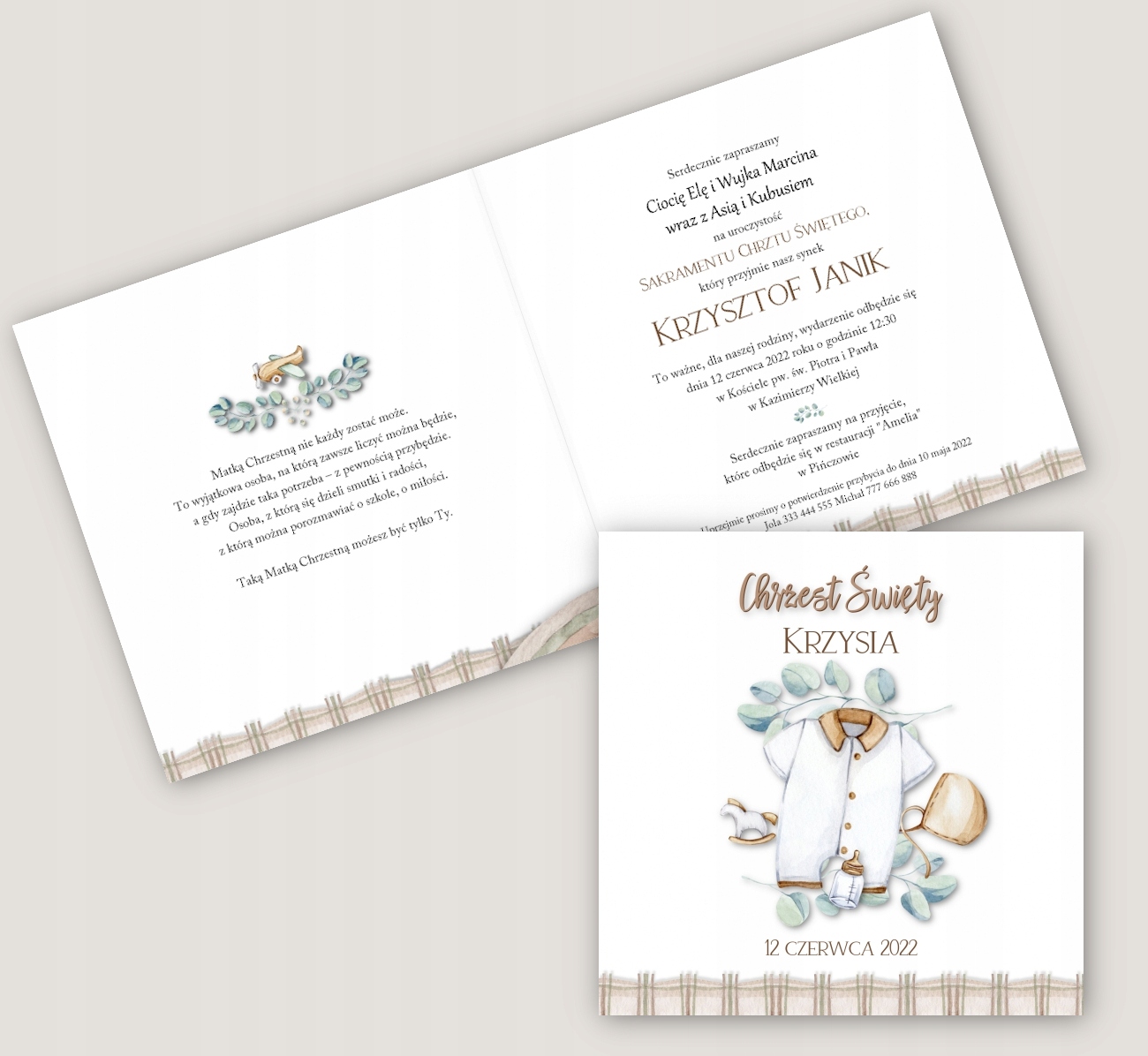 Zaproszenia na Chrzest Święty Chrzciny BOHO Personalizowane TEKST + GOŚCIE Kolor wielokolorowy