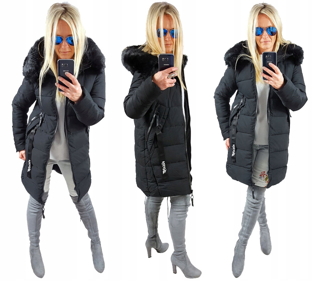 

Kurtka Płaszcz Długa Pikowana Parka Z Futerkiem S