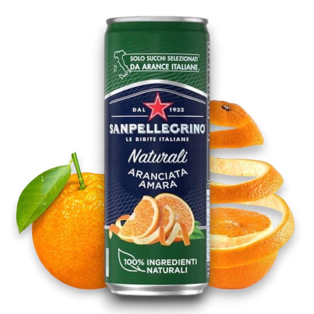 San Pellegrino 330ml Puszka Aranciata Amara Gorzka Pomarańcza Zestaw 24 szt