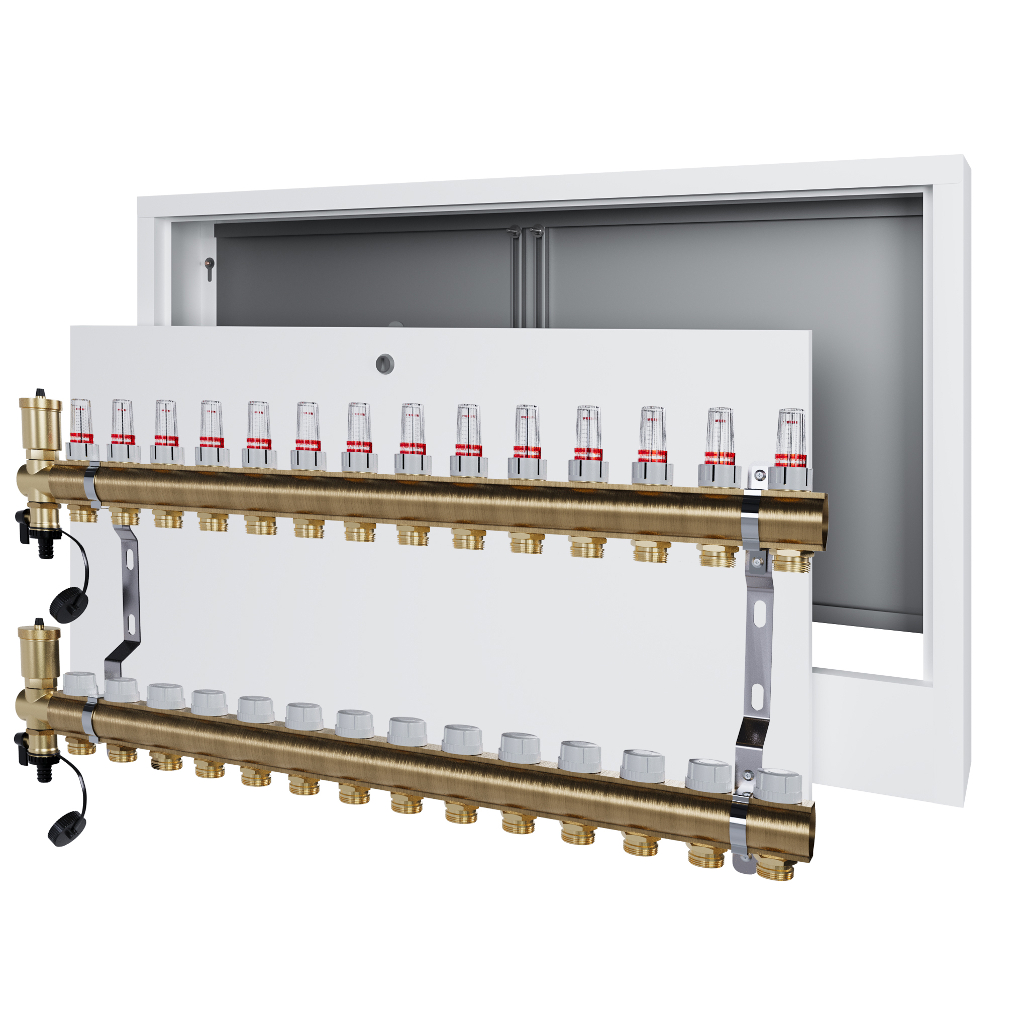 Rozdělovač pro podlahu 14 podlahového vytápění s nástěnnou schránkou