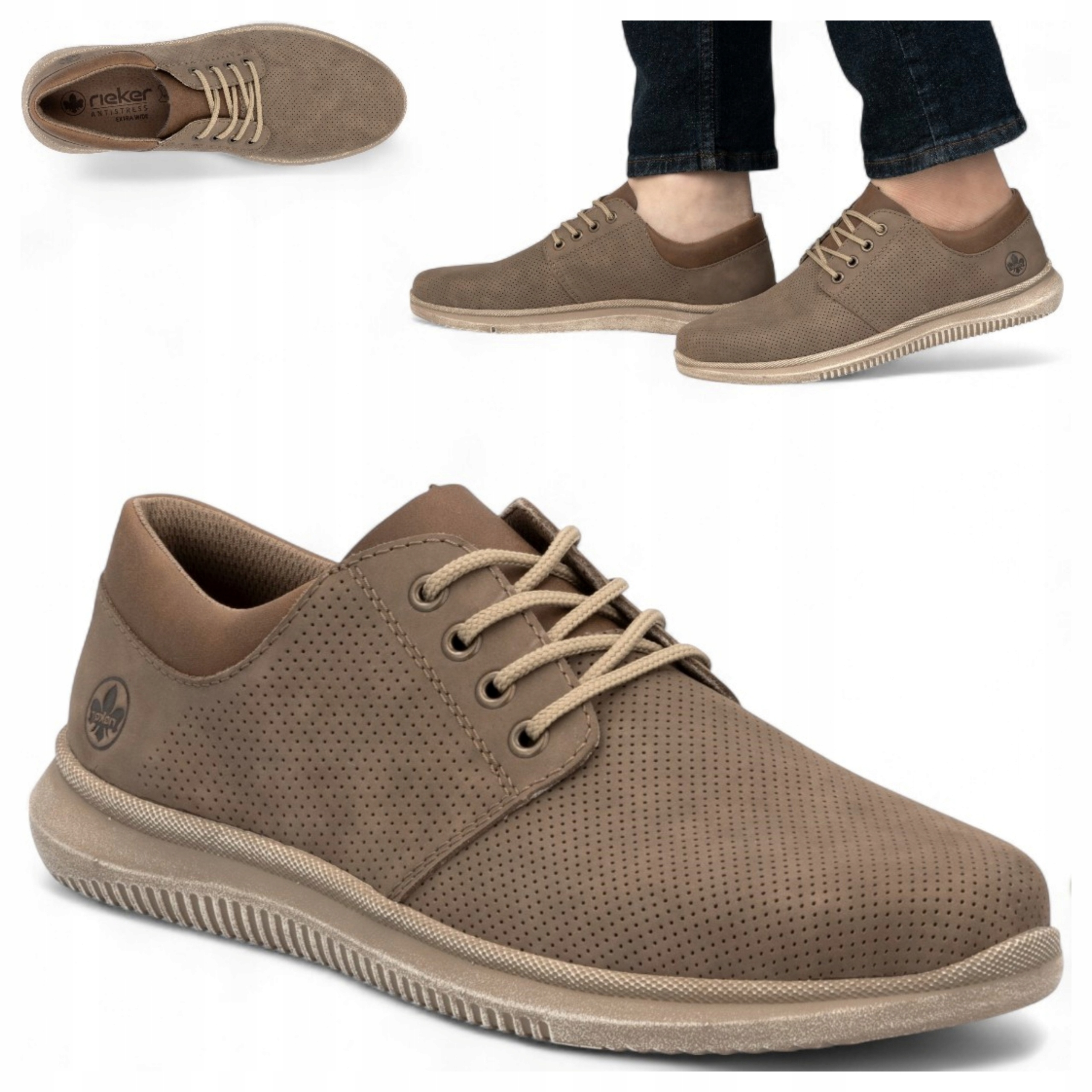 Pánské boty Rieker 46 Přírodní kůže Jarní Lehké Pohodlné Ažurové Hnědé