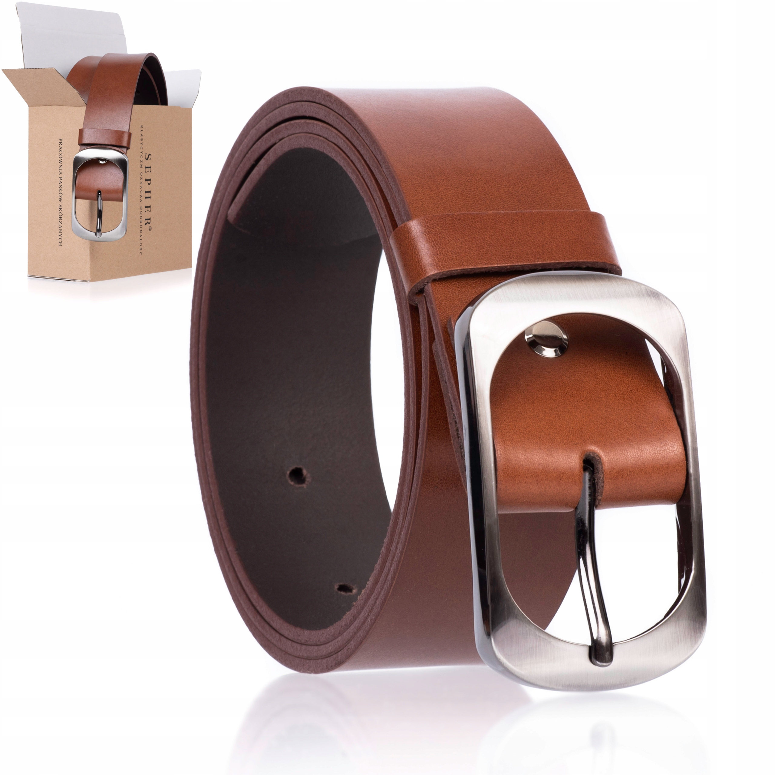 

Pasek skórzany Sepher Classic 4cm Jasny Brąz 60