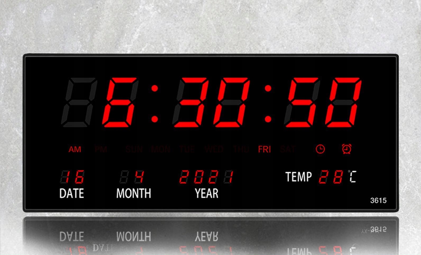 ZEGAR ŚCIENNY CYFROWY LED ŚCIENNY DATA TEMPERATURA Zasilanie sieciowe