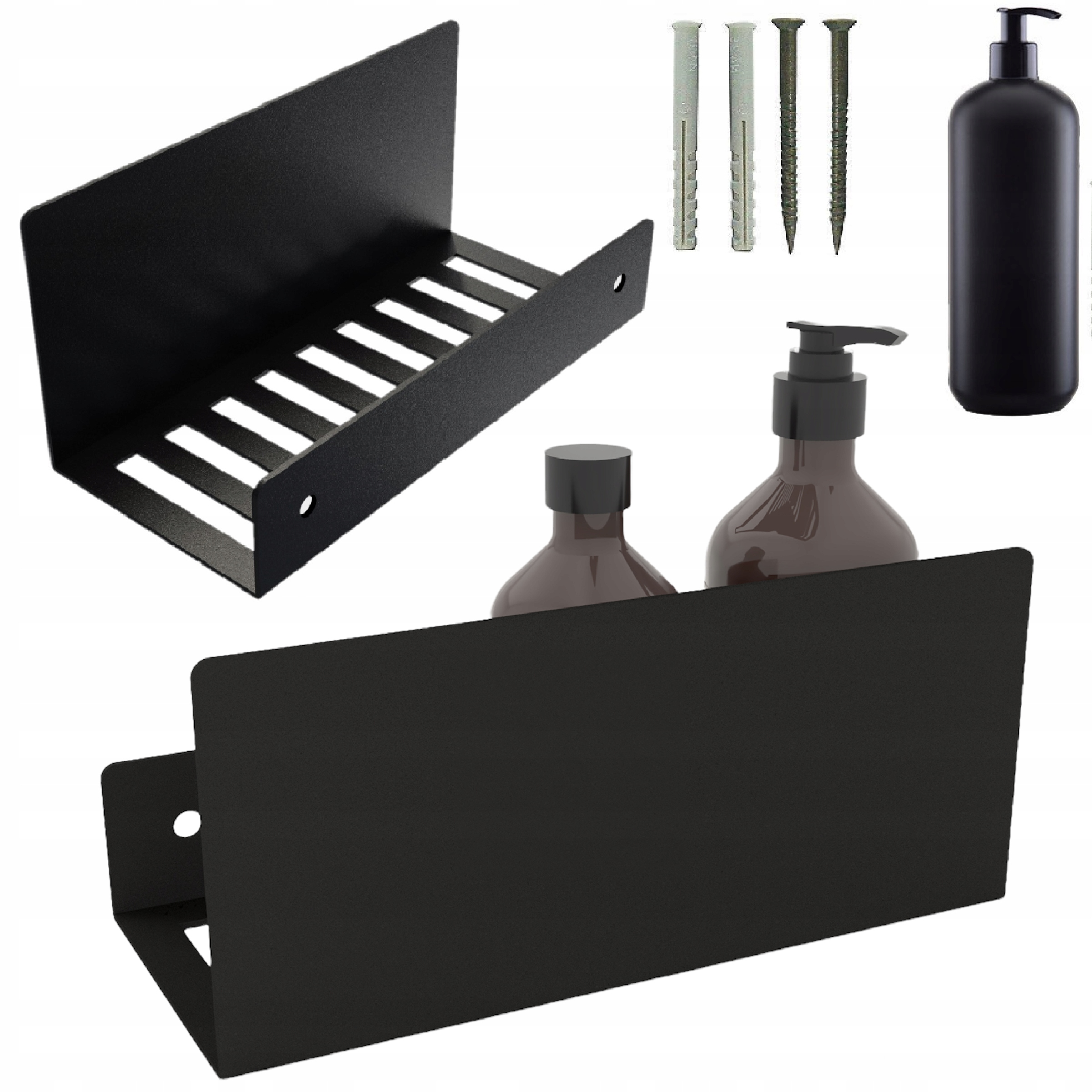 

Półka prysznicowa czarna łazienkowa 20cm + Butelka