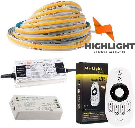 5m Sada Cob Led pásik 10w 24V vodotesný IP65