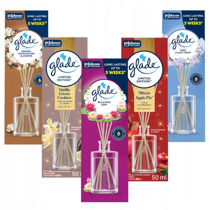 Levně Vonné Tyčinky Glade Velký MIX Vůní Do Domácnosti Osvěžovač 5X50 ML