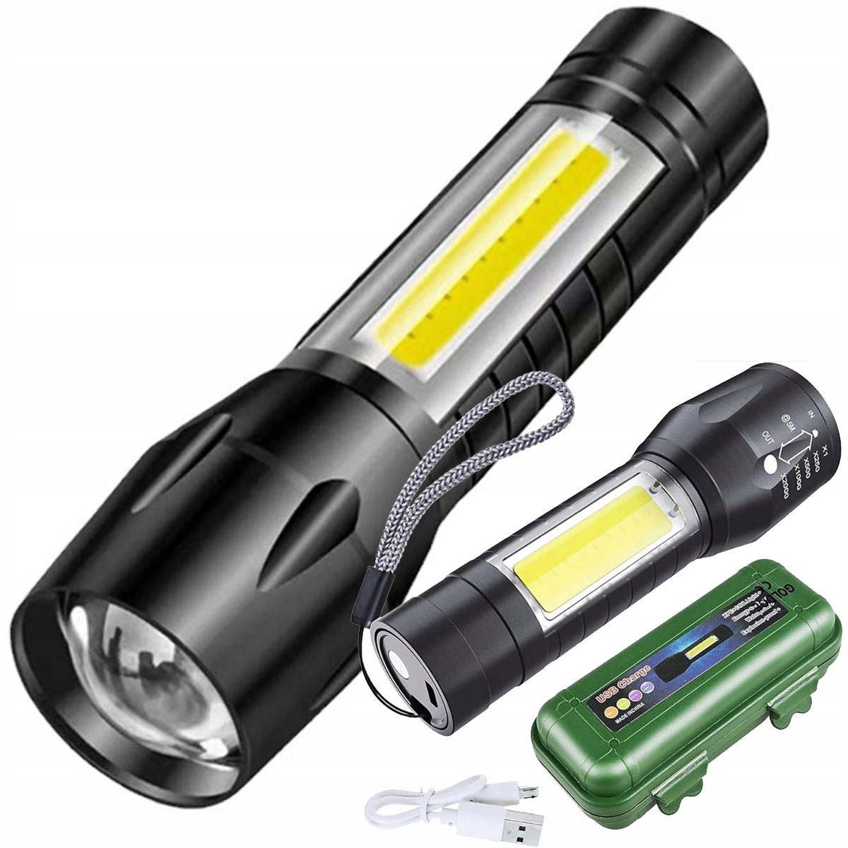 LATARKA MOCNA TAKTYCZNA POWER LED AKUMULATOR ZOOM 3 TRYBY + ETUI LAMPKA Model ZOOM