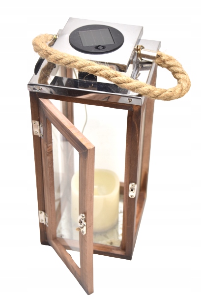 Velká Solární Lampa Dřevo Sklo