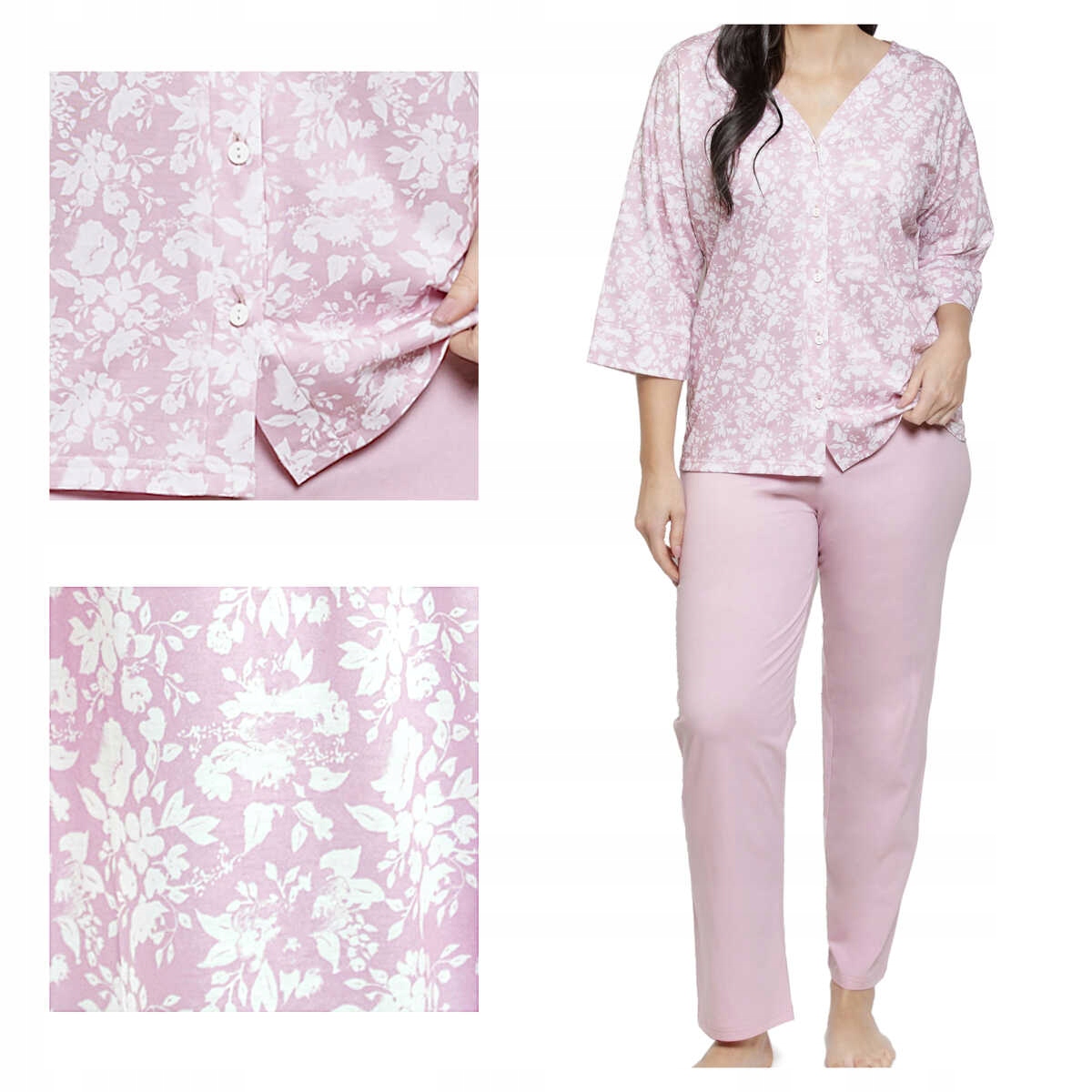 Taro Dámské bavlněné rozepínací pyžamo Lucinda 3575 01 růžové 6XL