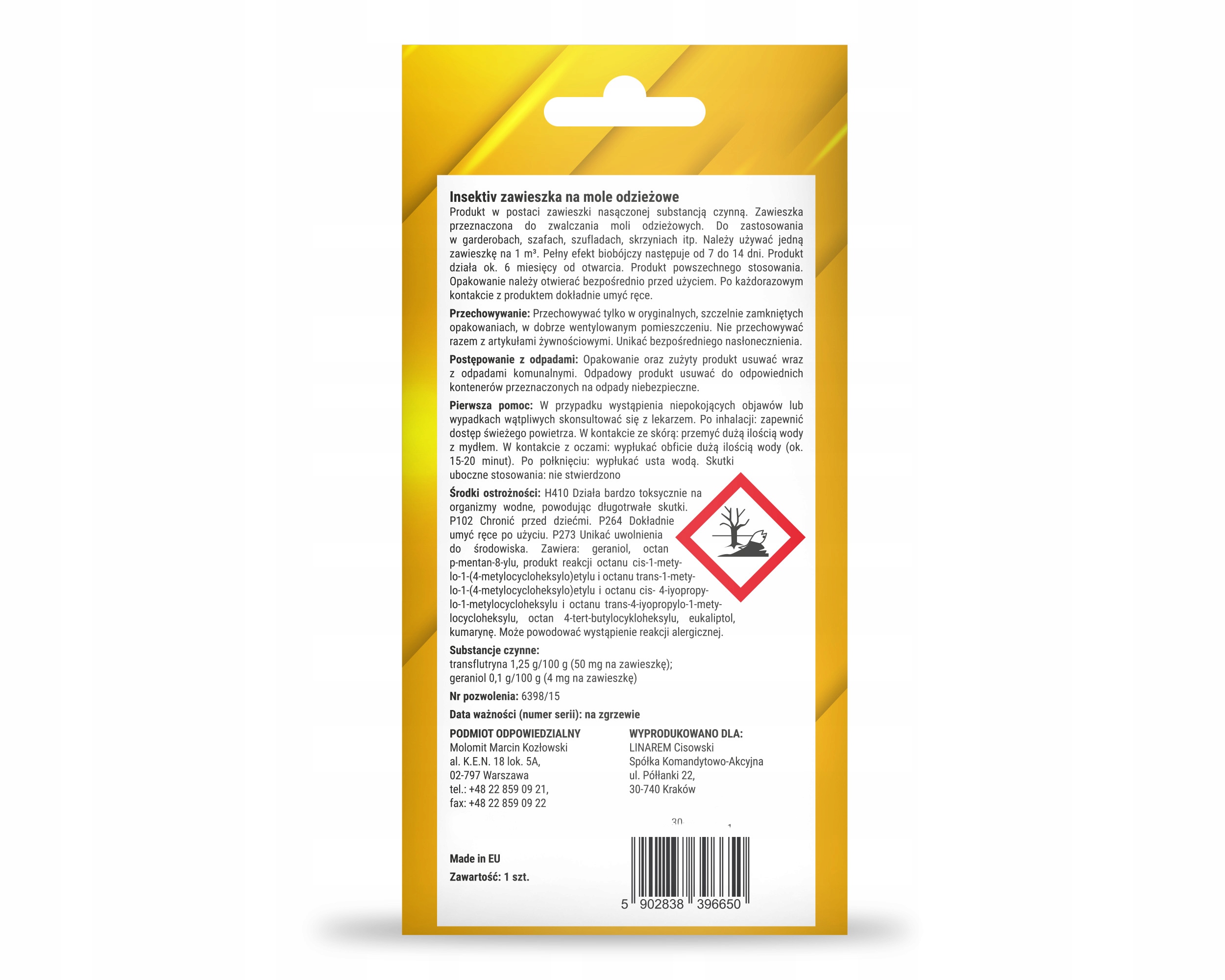 LAWENDOWA ZAWIESZKA NA MOLE UBRANIOWE ODZIEŻOWE NO PEST DŁUGIE DZIAŁANIE Zastosowanie przeciwko molom