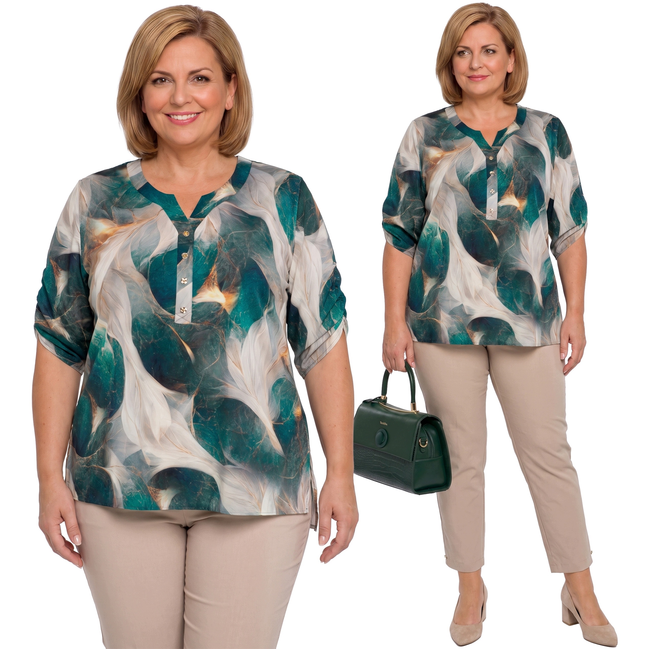 Košile se zeleno-béžovými vzory plus size velikost 50