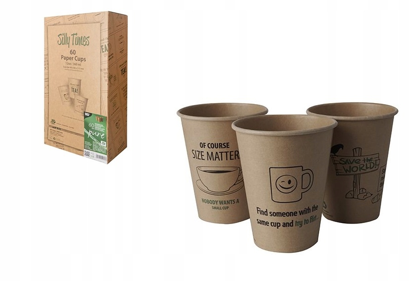 Kubki papierowe BIO PURE kraft 300/360ml fi9 60szt + opłata SUP