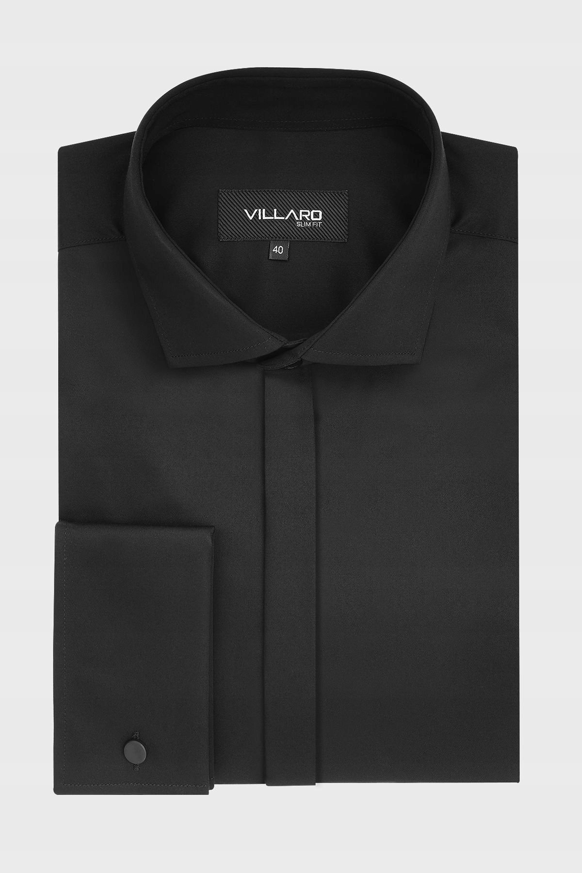 Černá pánská vizitková košile s manžetou na knoflíčky 43-176/182 Slim Fit