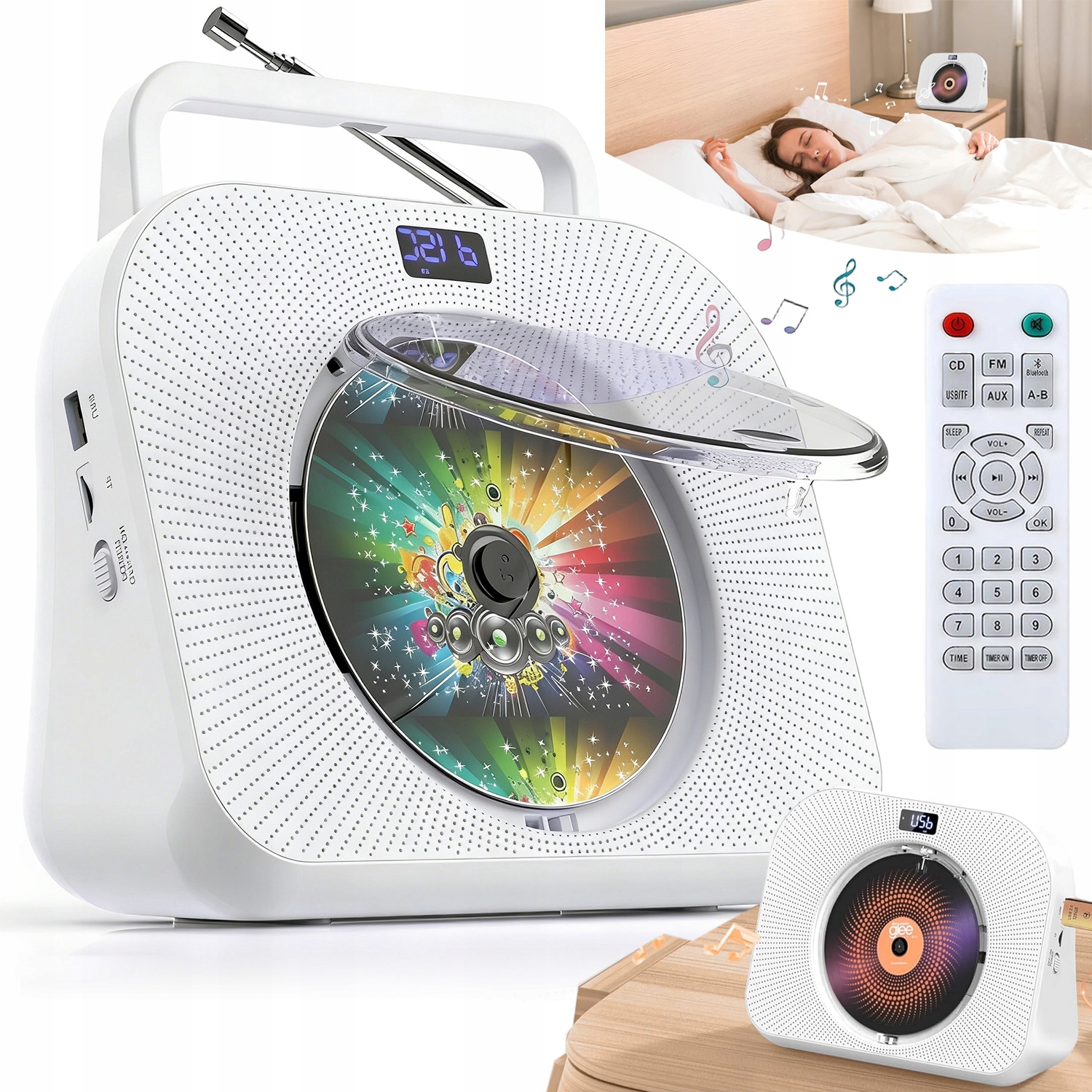 Přenosný Bluetooth CD Přehrávač, Vysoce Kvalitní Led Displej S Dlouhou Životností