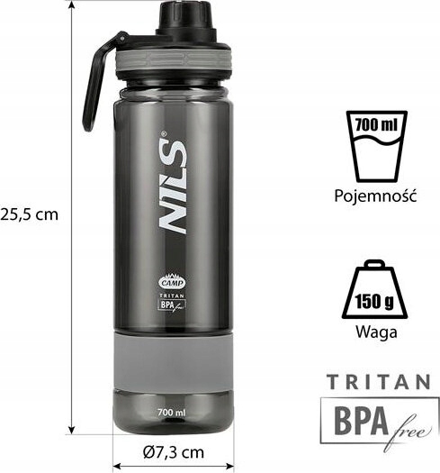 BUTELKA TRITANOWA NILS CAMP 700ml 0,7 L Kolor dominujący odcienie szarości