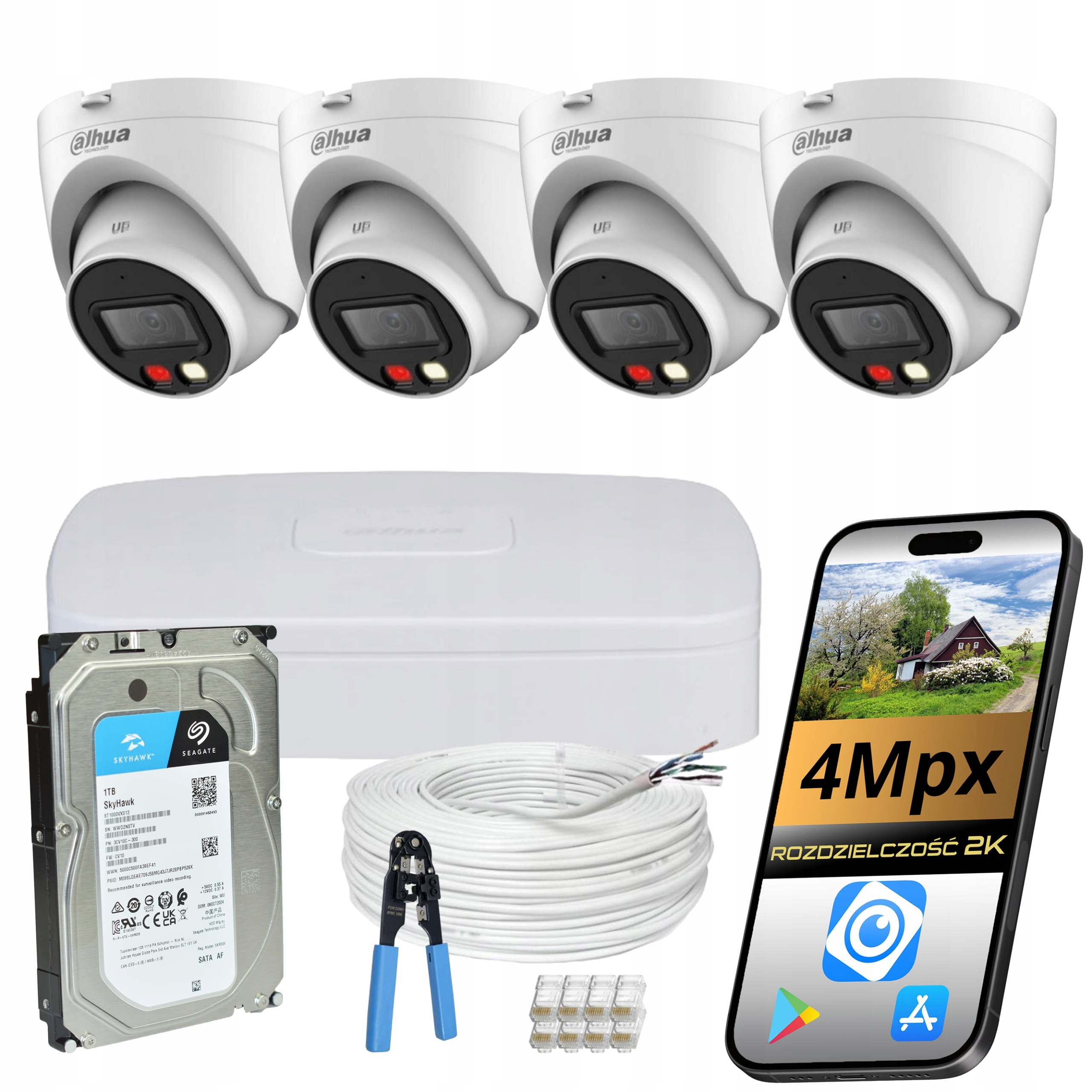 Monitorovanie domu Dahua 4x vonkajšia Ip PoE kupolová kamera 4Mpx Dual Light