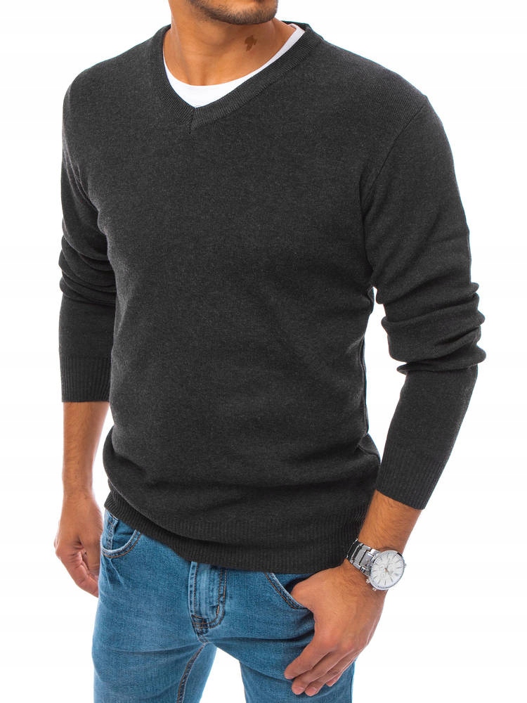 

Sweter Męski Gładki W Serek Antracyt roz. XXL