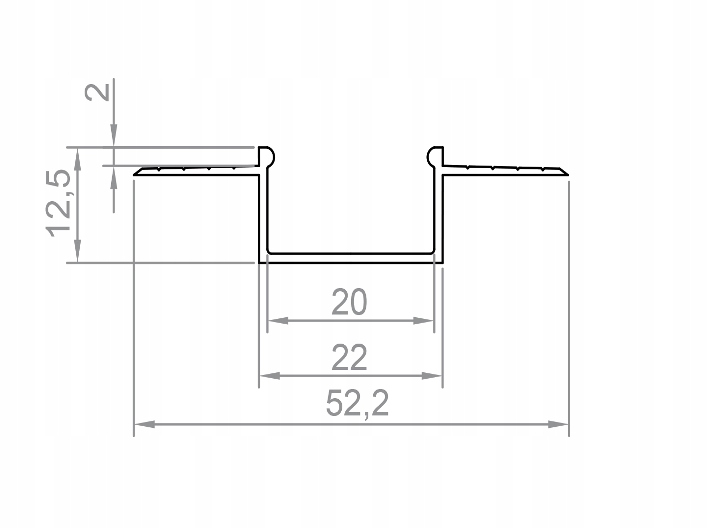 Profil LED P14-3 anoda wpuszczany szeroki do GK 2m Typ osłonka