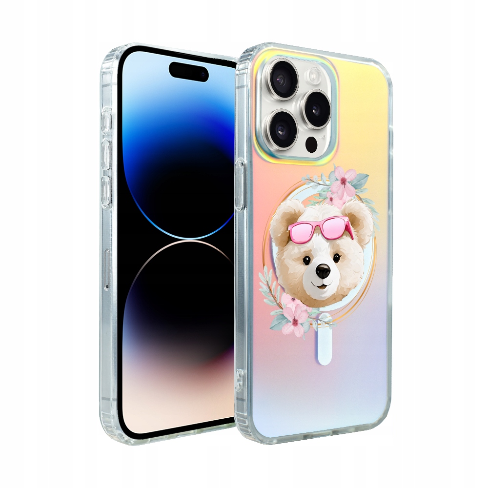 Pouzdro pro iPhone 14 Pro Ibizu s MagSafe, měnící barvu, medvídek s květinami