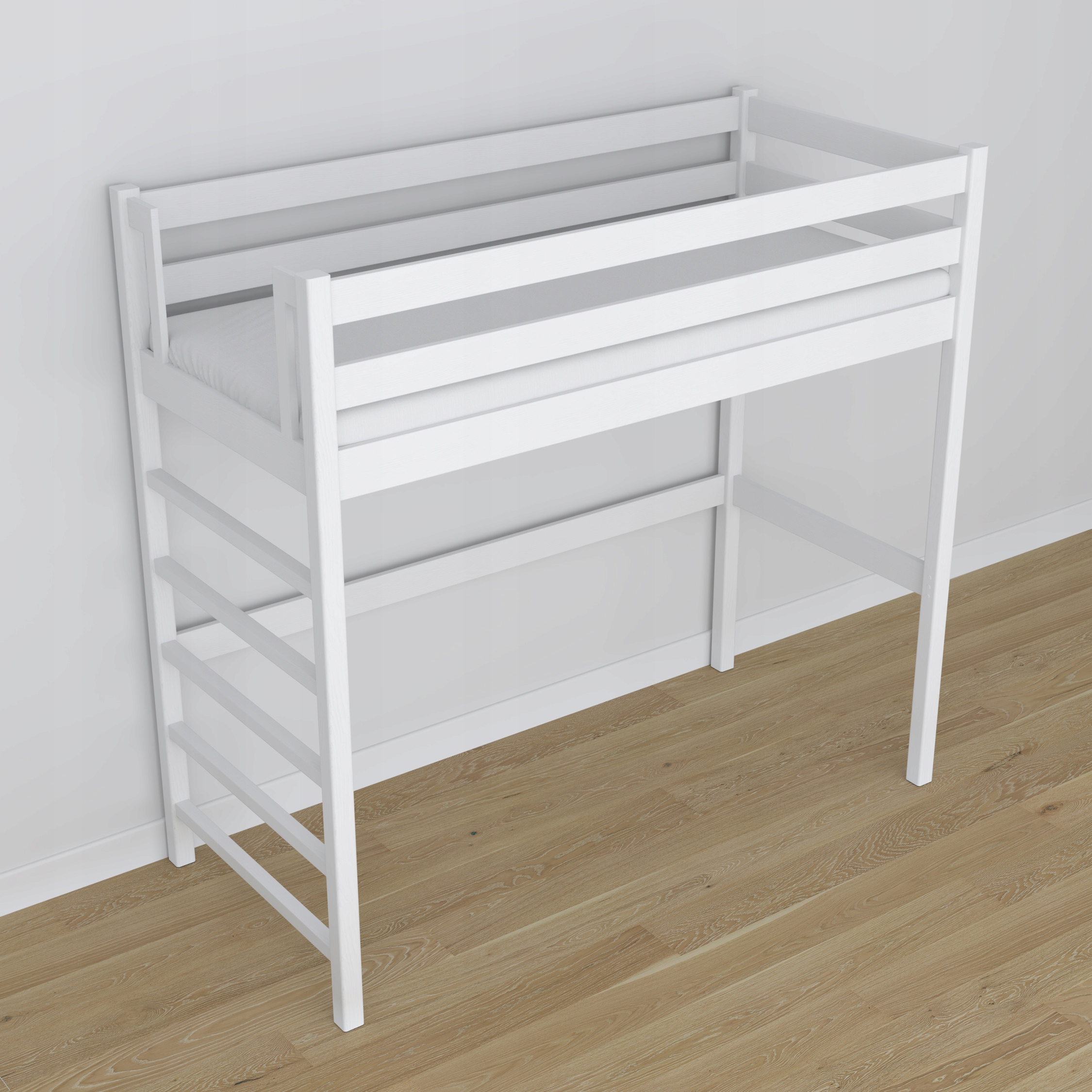 Łóżko piętrowe na antresoli drewniane N01 białe 80x200 Kolor biały